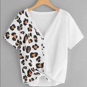 SHEIN LEOPARD PRINT KNOT TEE